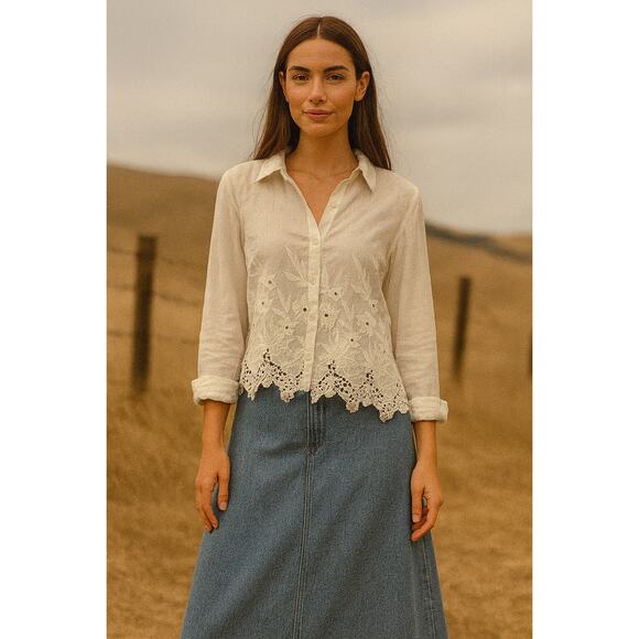 Calypso St. Barth Tops - Calypso St. Barth White Lace Embroidered Button Down Medium Cottagecore Top
